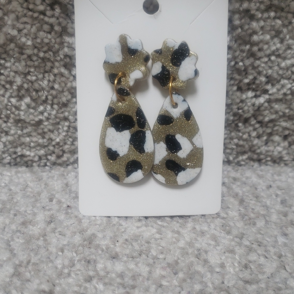 Leopard Print Dangle Earrings Clay